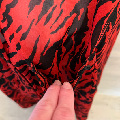 Mint Velvet Red Black Zebra Print Sheer Button Down Blouse Size 16 Like New