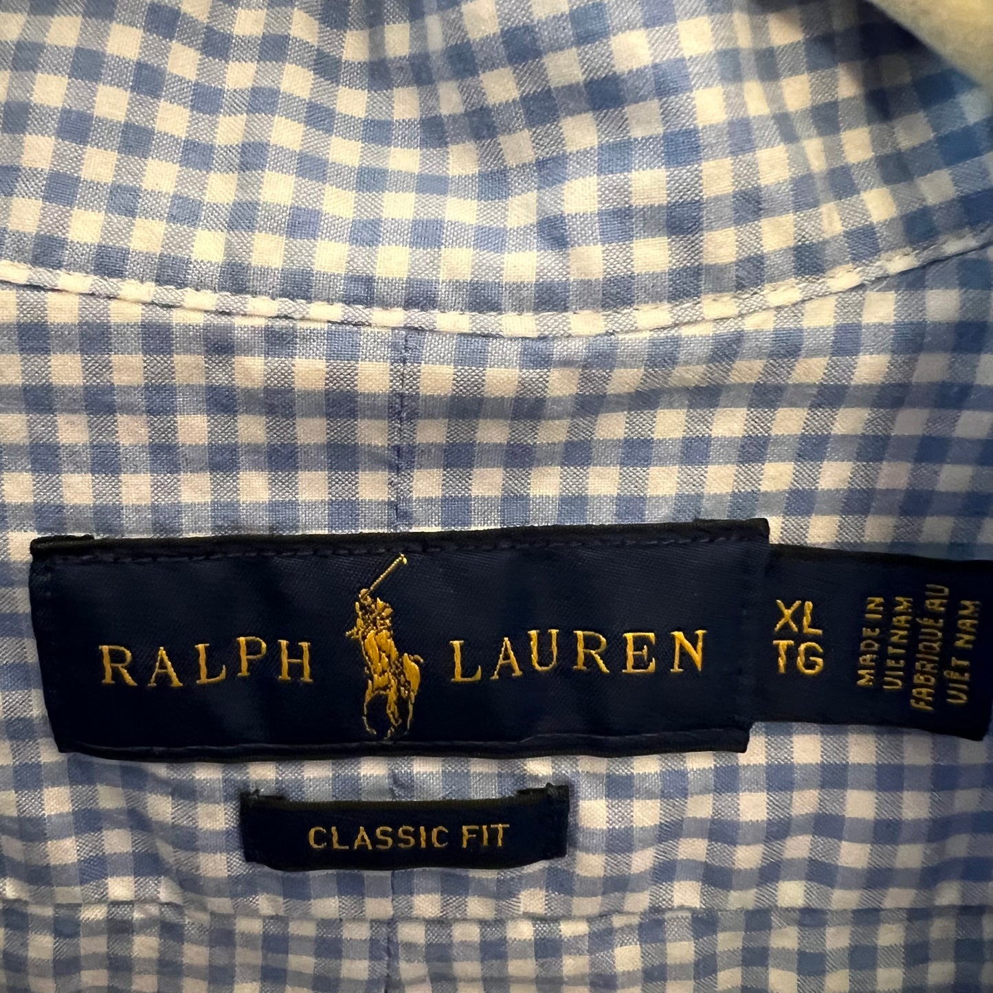 Ralph Lauren 100% Cotton Blue White Buffalo Checked Button Down Shirt Size XL Good Condition