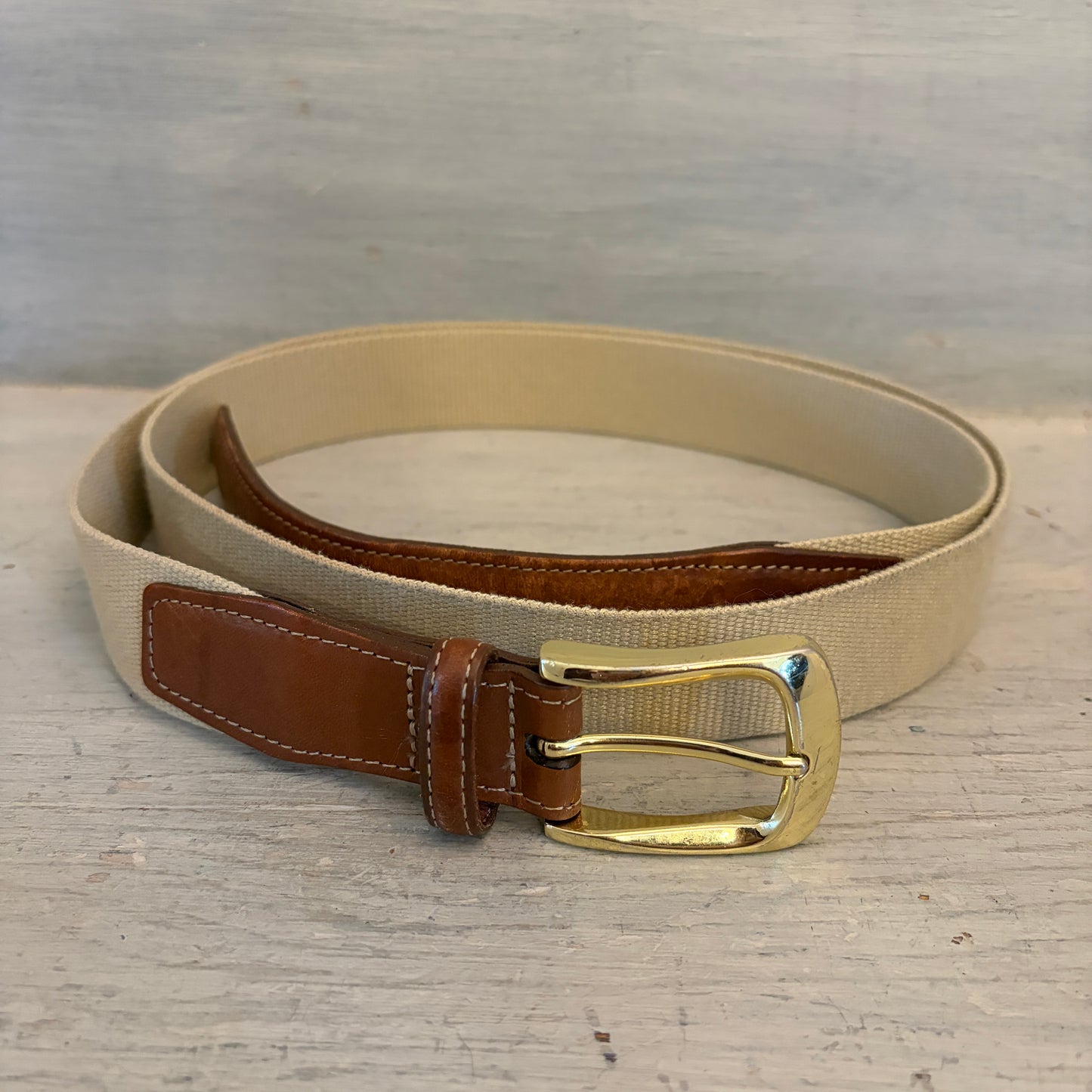 Torino Men's Khaki Surcingle Belt w/ Brown Leather Trim Size 52" Good Condition
