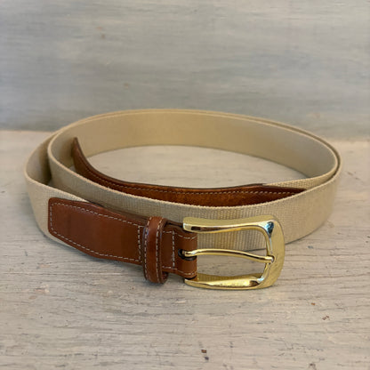 Torino Men's Khaki Surcingle Belt w/ Brown Leather Trim Size 52" Good Condition
