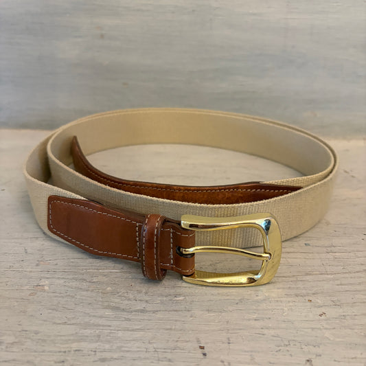 Torino Men's Khaki Surcingle Belt w/ Brown Leather Trim Size 52" Good Condition