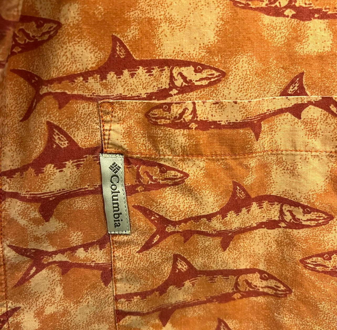Columbia Men’s Coral Fish Print Button Down Short Sleeve Shirt Size XL Good Condition