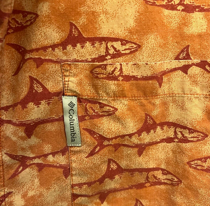 Columbia Men’s Coral Fish Print Button Down Short Sleeve Shirt Size XL Good Condition