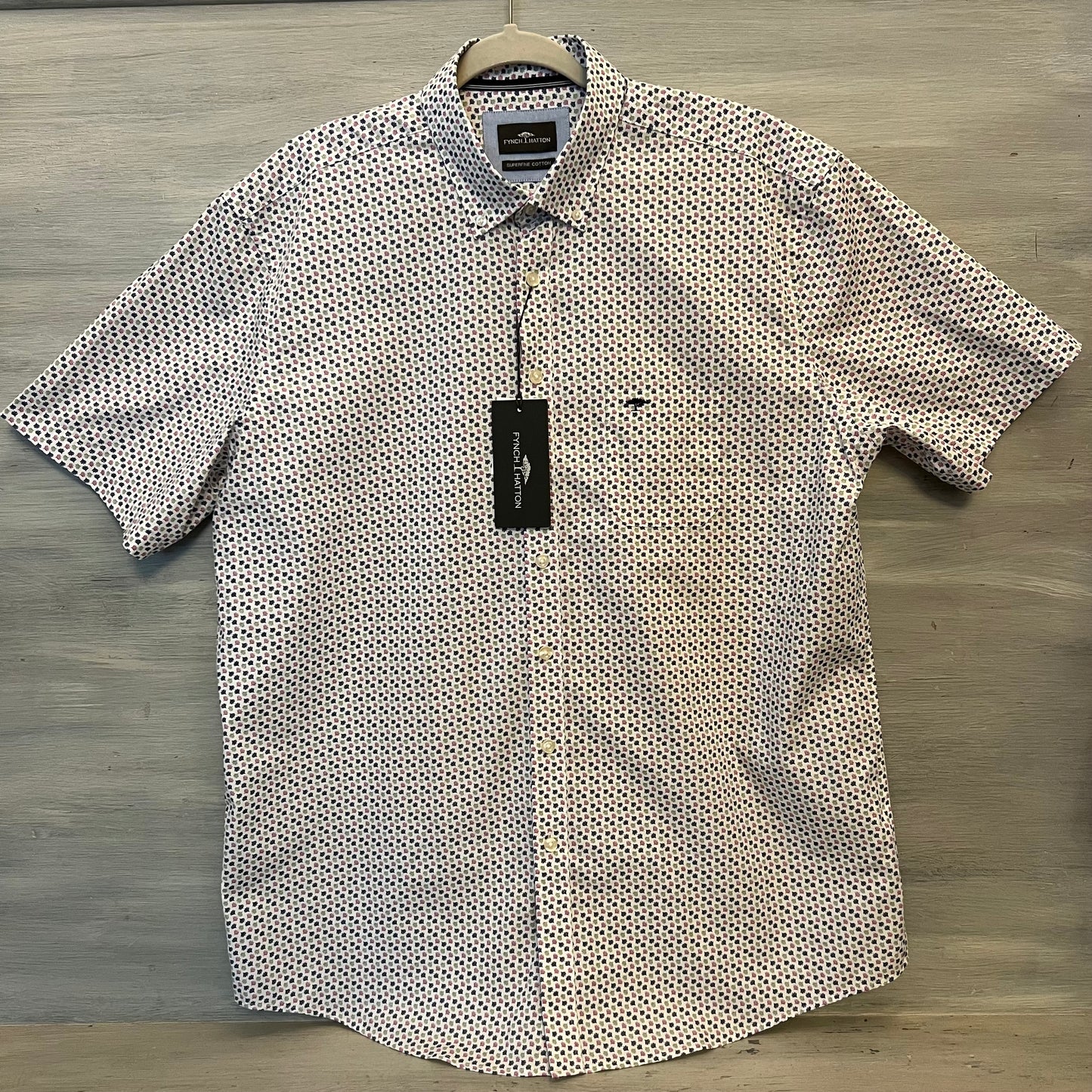 Fynch Hatton Navy Sage Purple Leaf Print Short Sleeve Button Down Shirt XL New with Tags