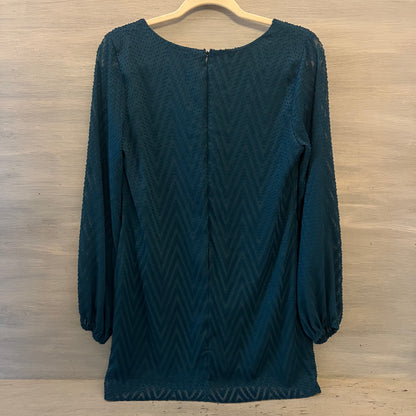 Sage Teal Blue Tufted Chevron Print Vneck Dress Size Medium Good Condition