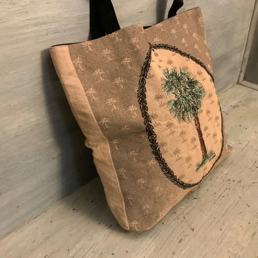 Scene Weaver Embroidered Palm Tree Canvas Tote Bag 14x13x3 Like New