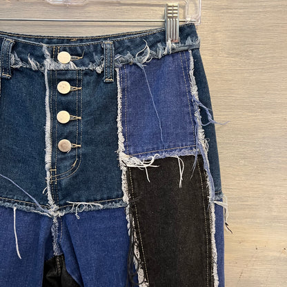 SHEIN Patchwork Denim Button Fly Fashion Jeans XS Like New