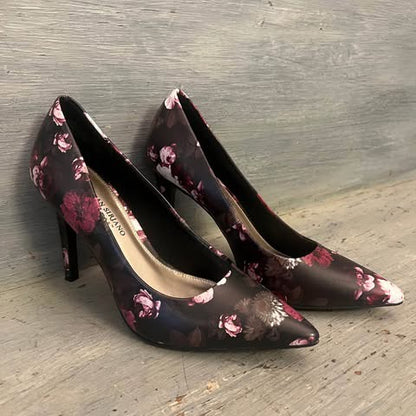 Christian Siriano Dark Floral Print Stiletto Pump Heel Size 8.5 Like New