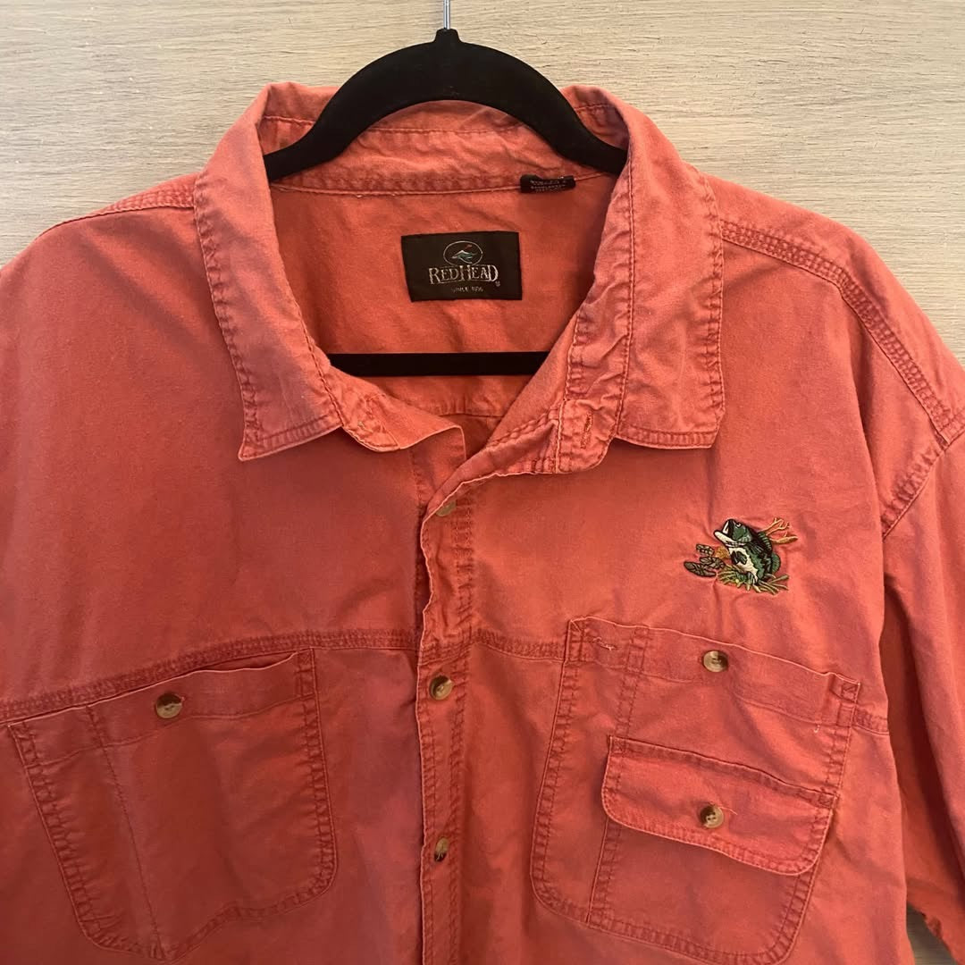 Redhead Button Down Shirt Short Sleeve Coral Red 3XL Good Condition