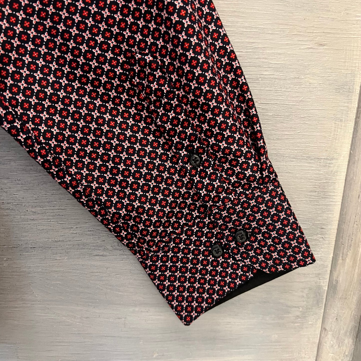 SilverStone Collection Geometric Floral Motif Print Button Down Dress Shirt 3X Like New