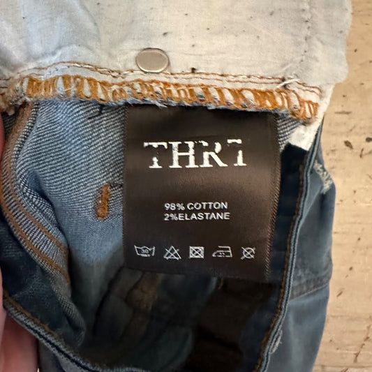 THRT 98% Cotton Jeans Graphic Design Ripped Knee Good Condition