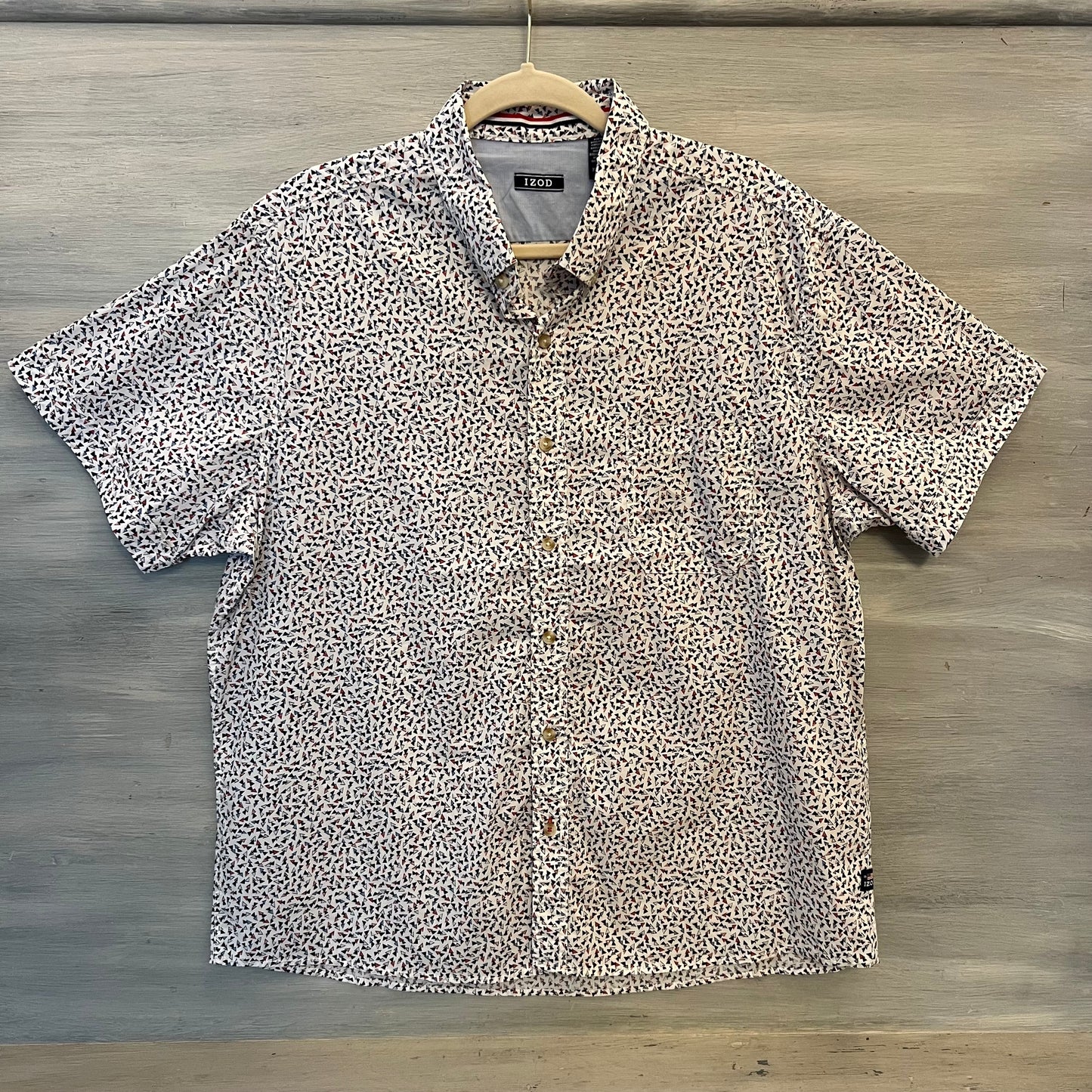 IZOD Triangle Confetti Print Short Sleeve Buttons Down Shirt XL Like New