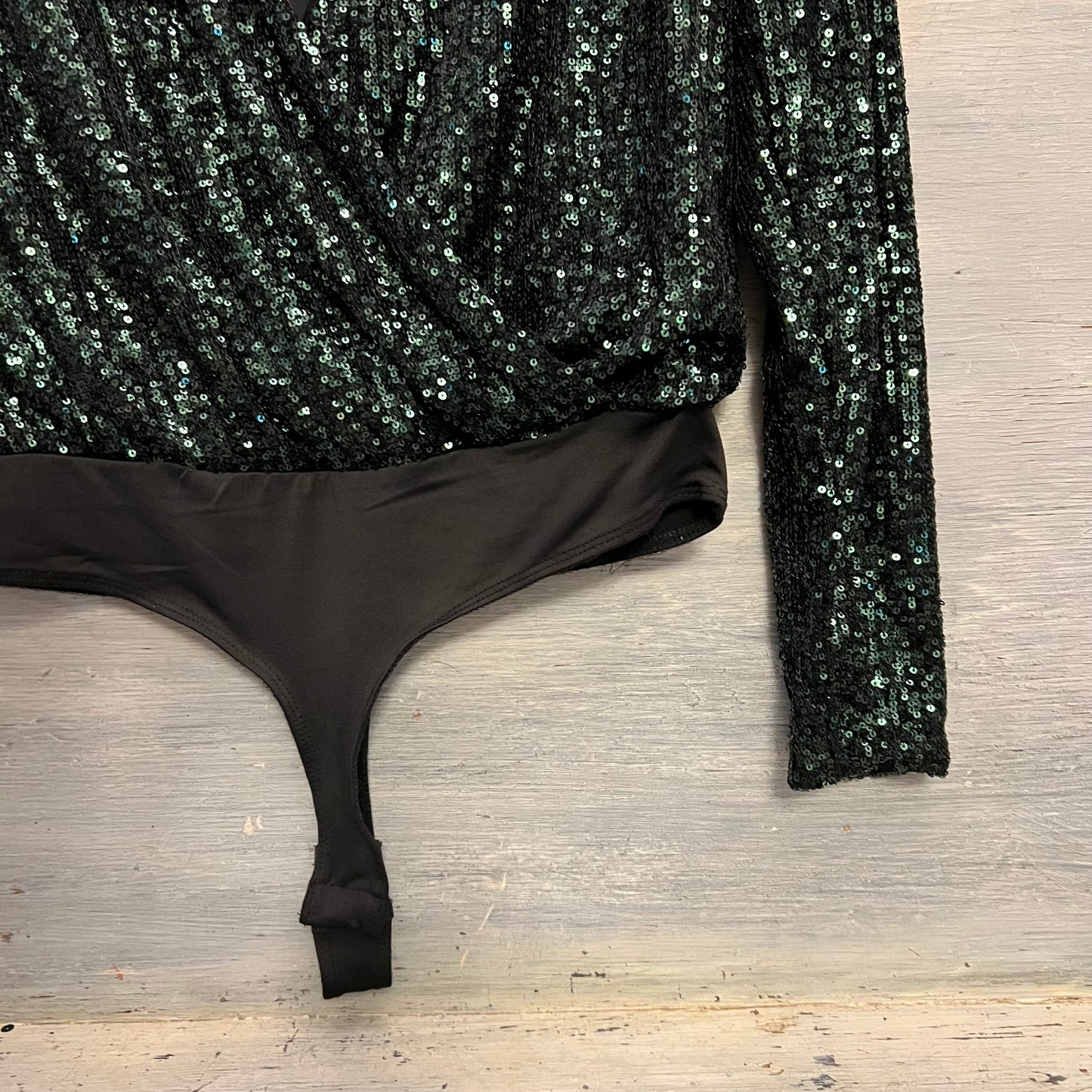 Rachel Zoe Emerald Green Sequined Leotard Blouse Small Like New