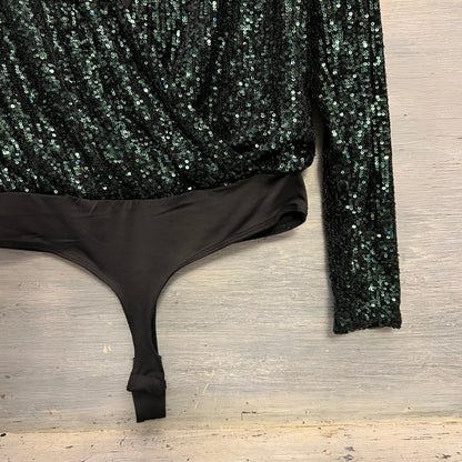 Rachel Zoe Emerald Green Sequined Leotard Blouse Small Like New