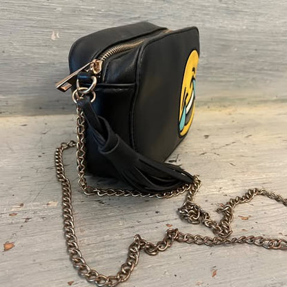 Olivia Miller Emoji Mini Black Faux Leather Crossbody Bag Purse Good Condition