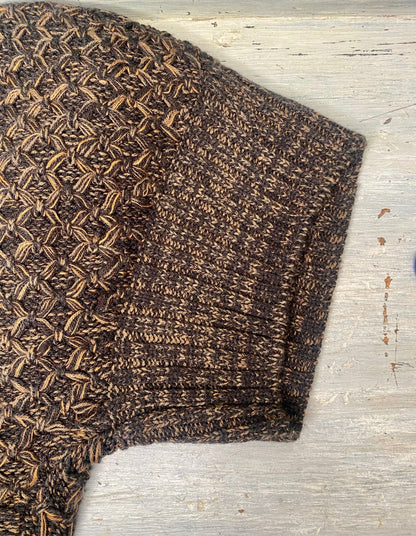 Dress Barn Black Orange Faux Leather Closure Wide Short Sleeve Cardigan Sweater Medium Good Condition