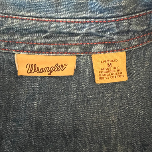 Vintage Wrangler 100% Cotton Red Thread Denim Shirt Size Medium Good Condition
