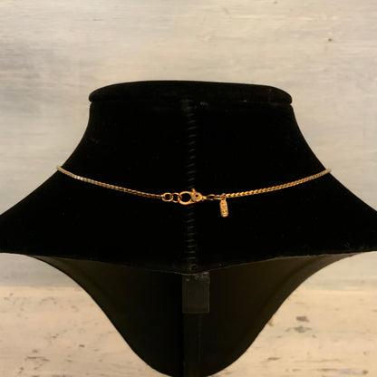 Vintage 80's Monet Gold Tone/Ivory Enamel Modernist Wave Pendant Necklace 16" Good Condition