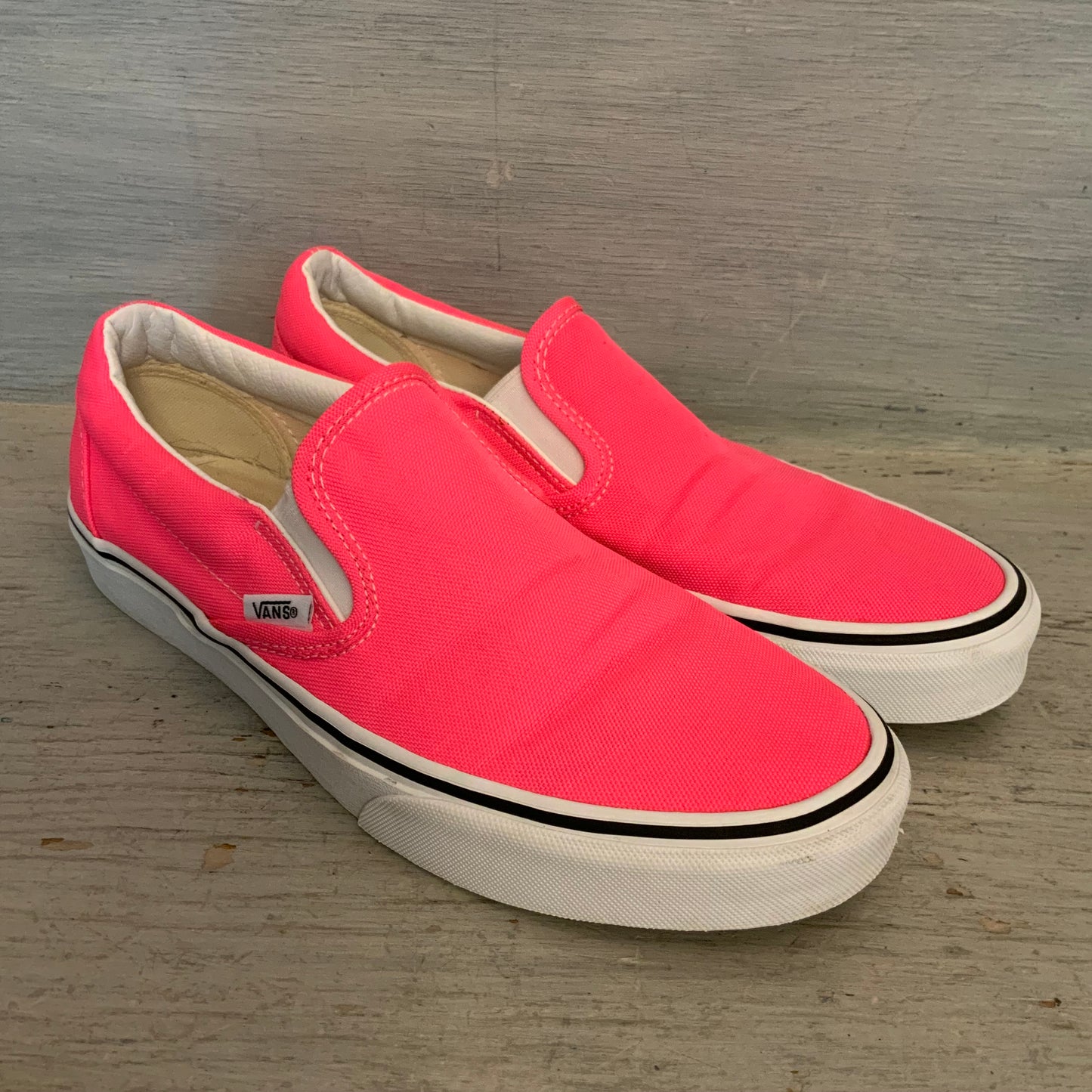 Vans Neon Pink Classic Slip On Canvas Sneakers Size 8 Men's/ 9.5 Women's Good Condition