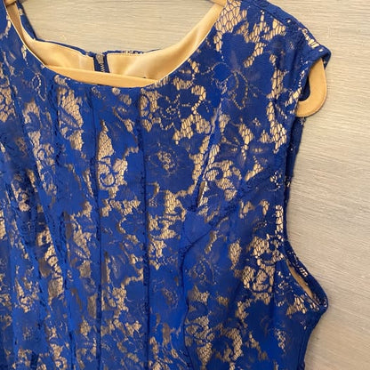 Gabby Skye Royal Blue Lace Tan Under Lining Sleeveless Fit and Flare Dress Size 18W Like New
