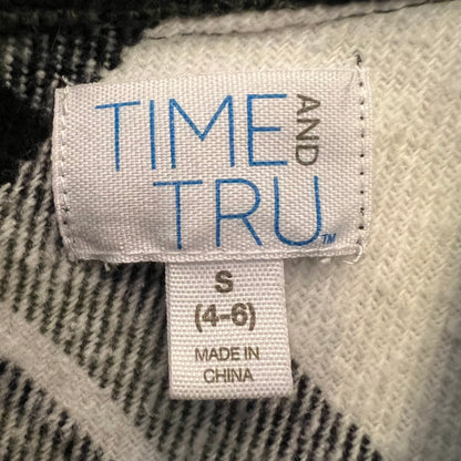 Time&Tru Olive Green Black Cream Plaid Flannel Button Down Shirt Shacket Small Good Condition