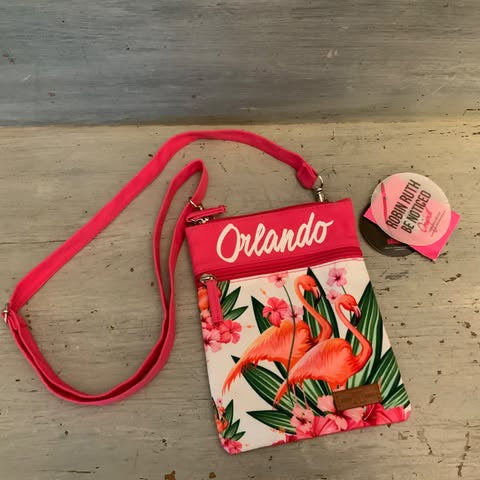Robin Ruth Hot Pink Orlando Flamingo Canvas Crossbody Bag Purse New