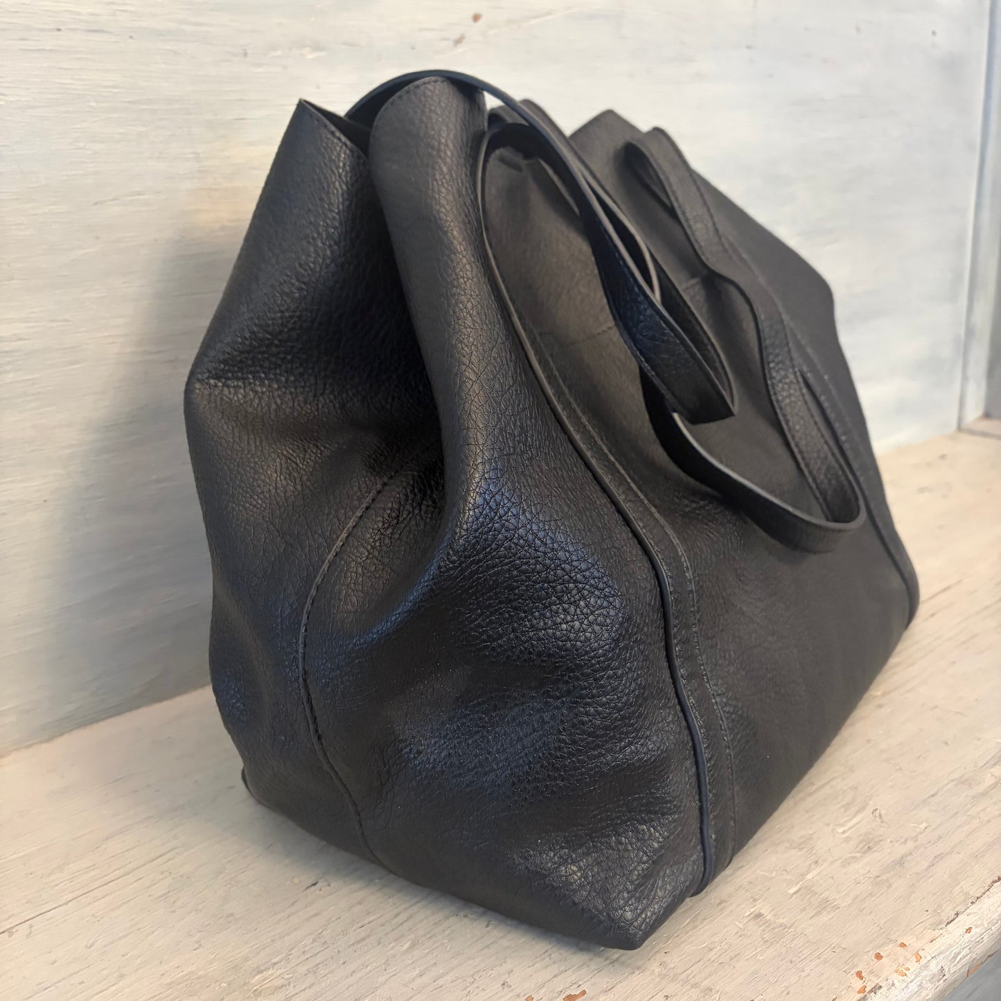 Shiraleah Black Faux Leather Large Shoulder Tote Bag Purse Good Condition