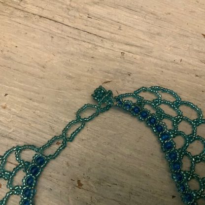 Hand Beaded Blue Statement Necklace 12”-14” New