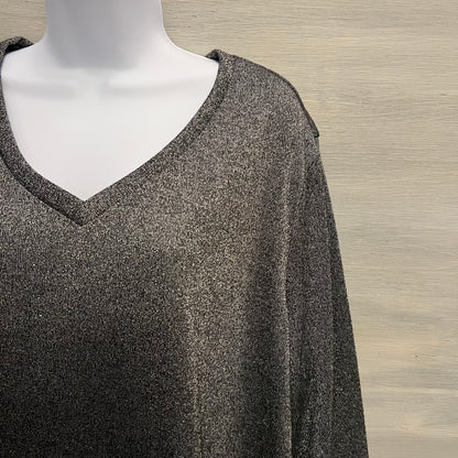 Faded Glory Metallic Silver Black Vneck Hi/Lo Knit Top Size 2XL Good Condition