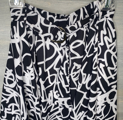 New York & Company Graffiti Print Black White Handkerchief Hem Skirt Size Large Like New