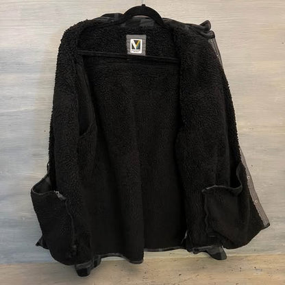 Voyager Men’s Black Grey Plaid Fleece Sherpa Lined Flannel Shacket XL Good Condition