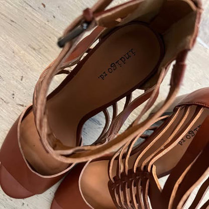 Indigo rd. Brown Faux Leather Gladiator Chunk Heels Size 10 Like New