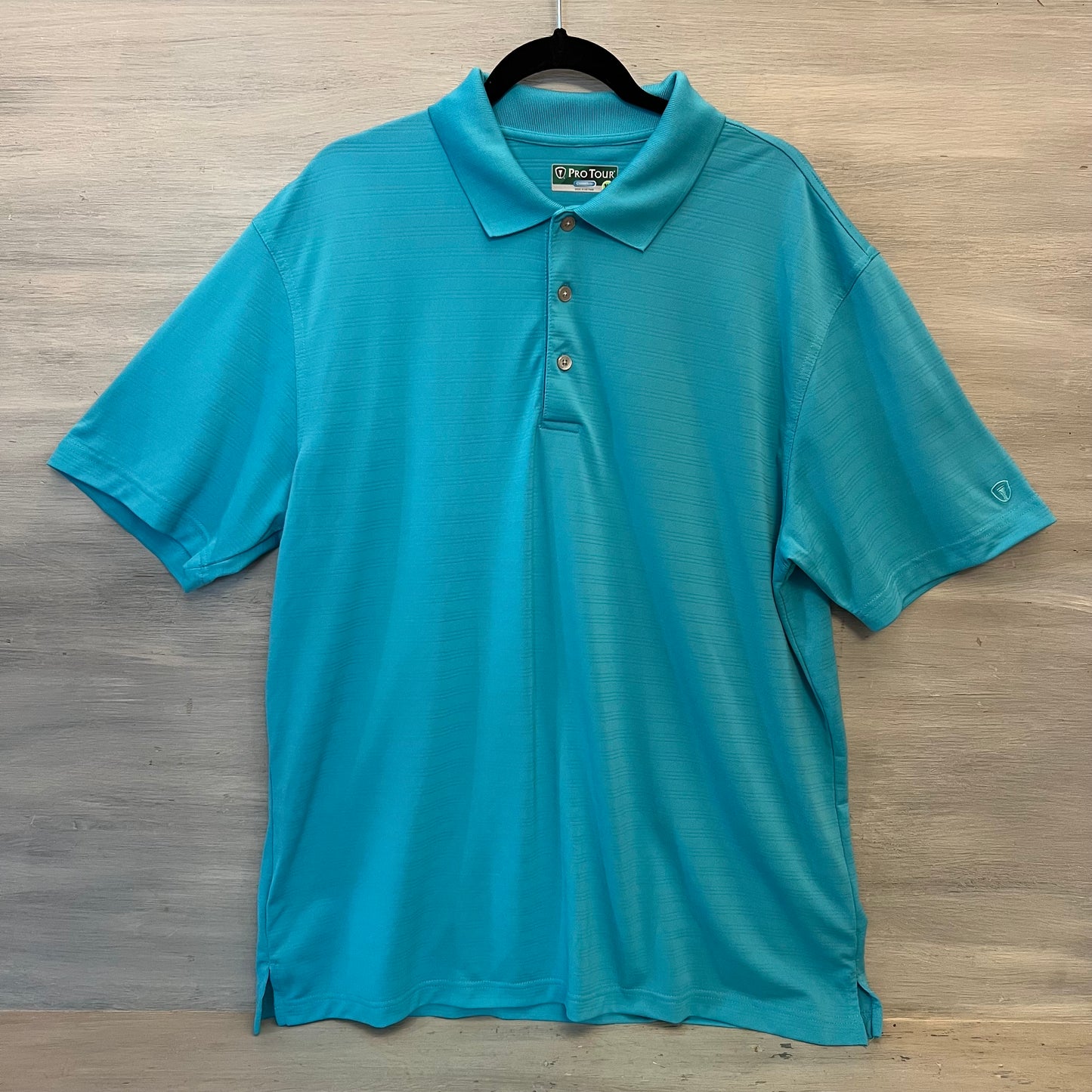 Pro Tour Cool Play Aqua Blue Men's Short Sleeve Polo Shirt Size XL Good Condition