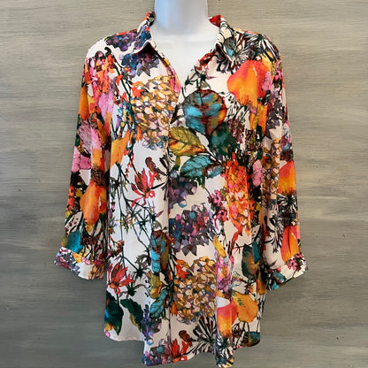Spense Colorful Abstract Floral High Low Blouse Size Large Good Condition