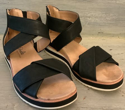 LifeStride Velocity 2.0 Black Faux Leather Gladiator Sandal Open Toe Zip Back Size 9.5 Good Condition