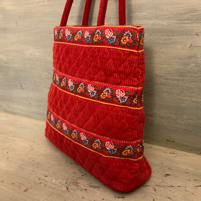 Vera Bradley Reddish Orange Quilted Corduroy Handbag Purse 11.5x11x3.5 Good Condition