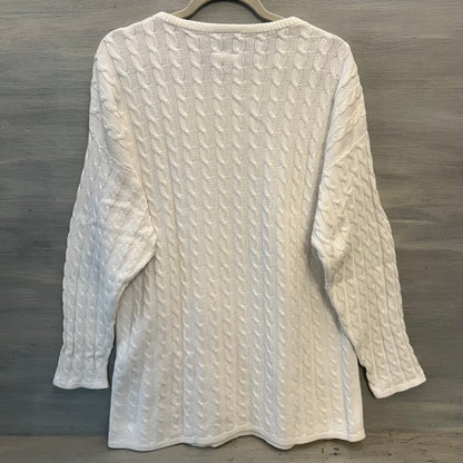 Vintage Count Down White Linen Cotton Cable Knit Long Crewneck Sweater Size 0 Good Condition