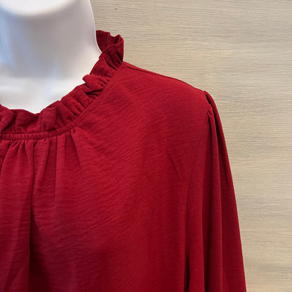 Jodifl Burgundy Wine High Ruffle Neck Balloon Sleeve Blouse Size Large Good Condition