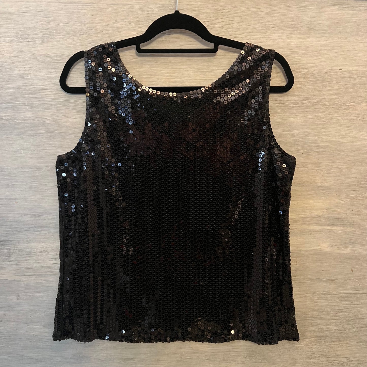 Michelle Antonelli Black Sequined Lined Tank Top Blouse Size Large Good Condition