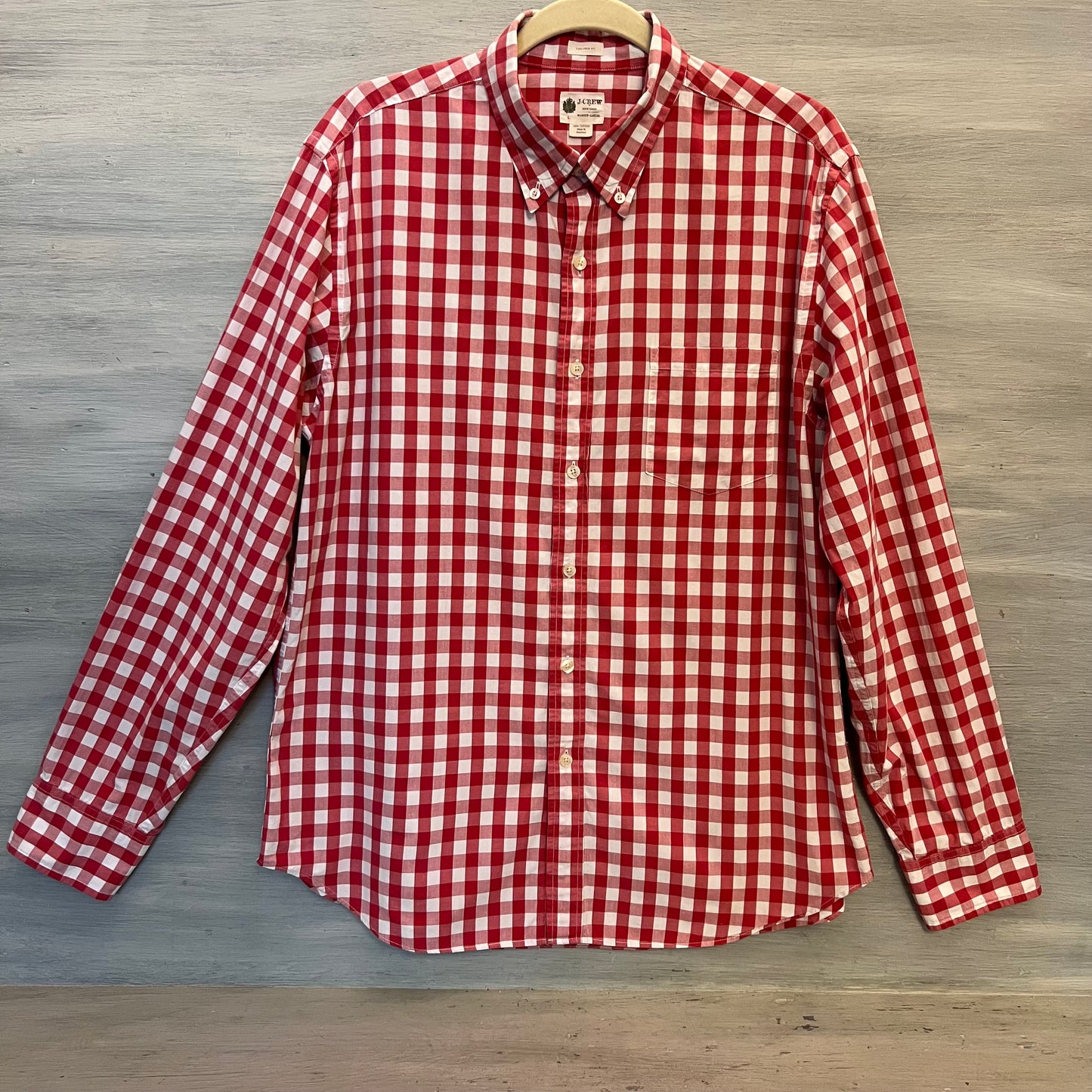 J. Crew 100% Cotton Tailored Fit Buffalo Check Button Down Shirt Size Large Good Condition