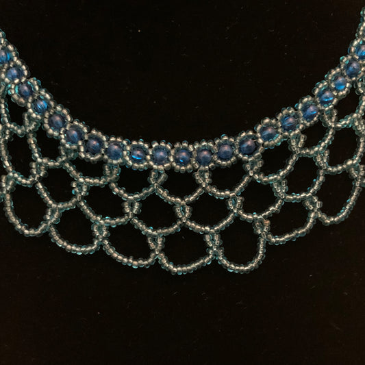 Hand Beaded Blue Statement Necklace 12”-14” New