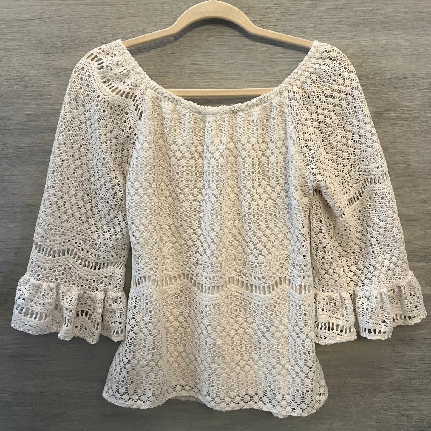 Rachel Kate Fashion Collective Cream Crochet Open Knit Boho Blouse Size Small Good Condition
