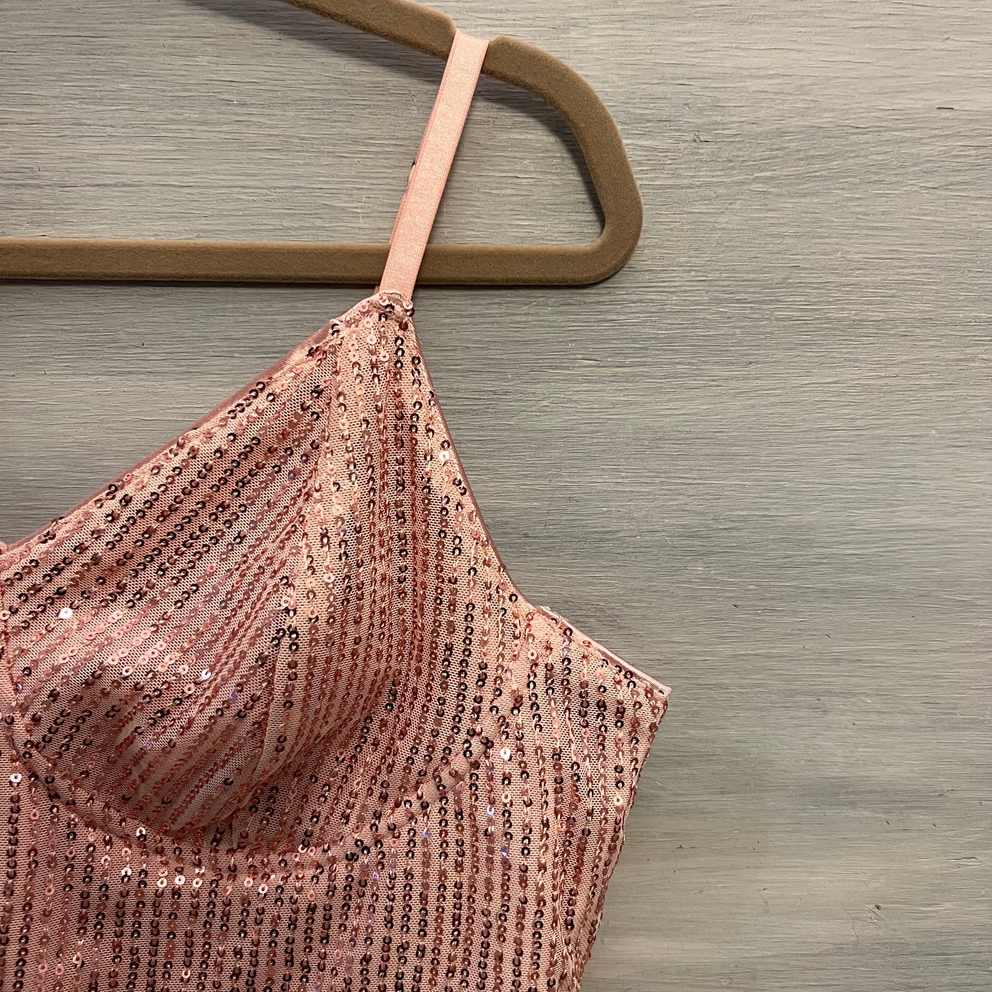 Pink Sequin Bustier Camisole Crop Top Shirt Size XXL Good Condition