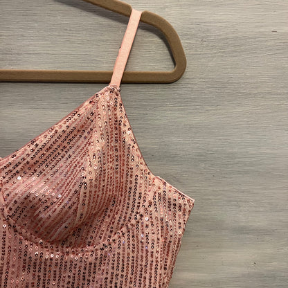 Pink Sequin Bustier Camisole Crop Top Shirt Size XXL Good Condition
