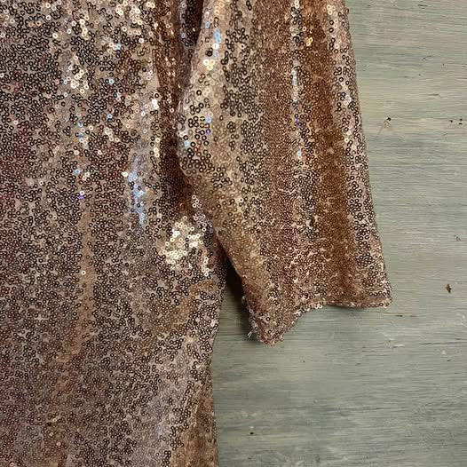 Regena X Pink Champagne Sequin 3/4 Sleeve V Back Mini Dress XL Good Condition