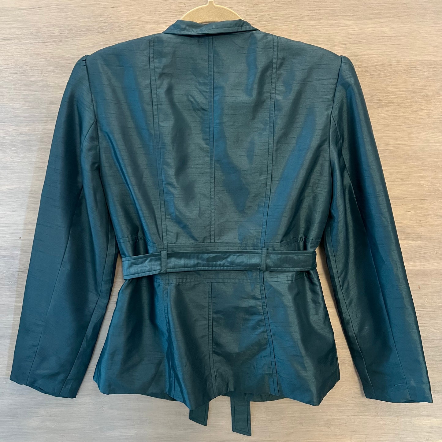 Vintage Signature by Larry Levine Teal Iridescent Sheen Trench Jacket Size10 Good Condition