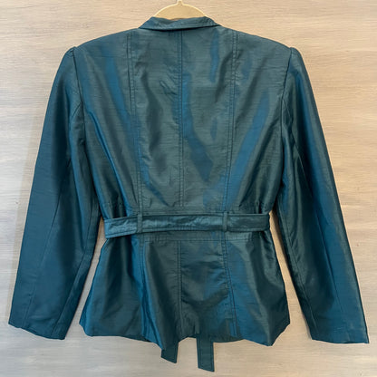Vintage Signature by Larry Levine Teal Iridescent Sheen Trench Jacket Size10 Good Condition