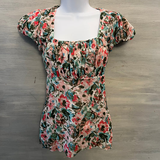 Ann Taylor LOFT Pastel Floral Babydoll Blouse Size XS Good Condition