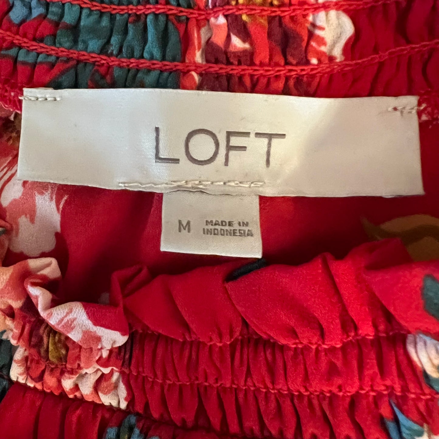 Loft Red Floral Ruffle Cap Sleeve Blouse Size Medium Good Condition