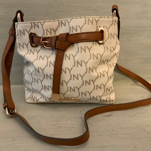 Jones New York White Brown Faux Leather Crossbody Shoulder Bag 8.5x8.5x3 Like New